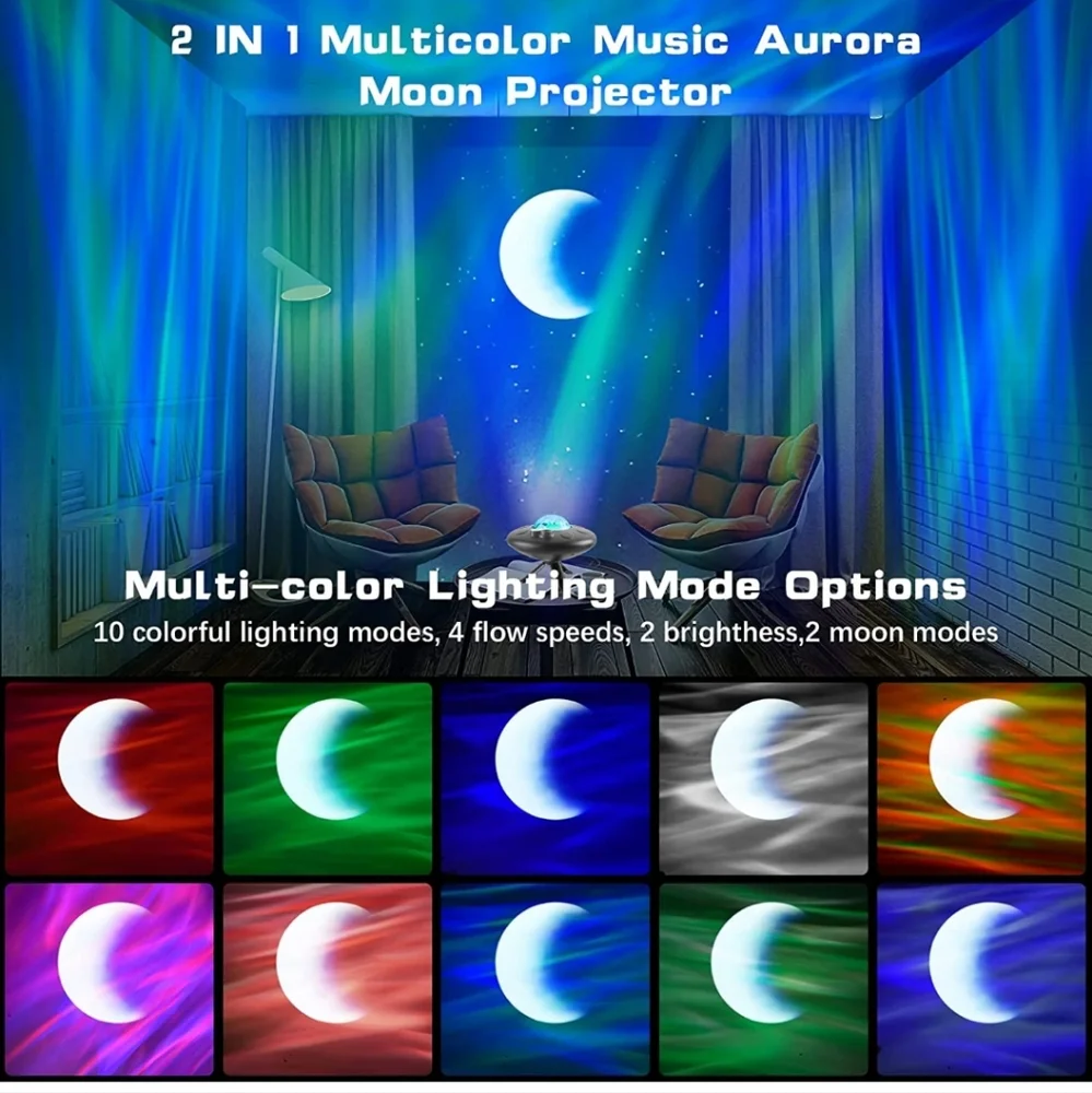 Room Projector Bluetooth Music Celestial Stars Moon Remote Multi Color NIB